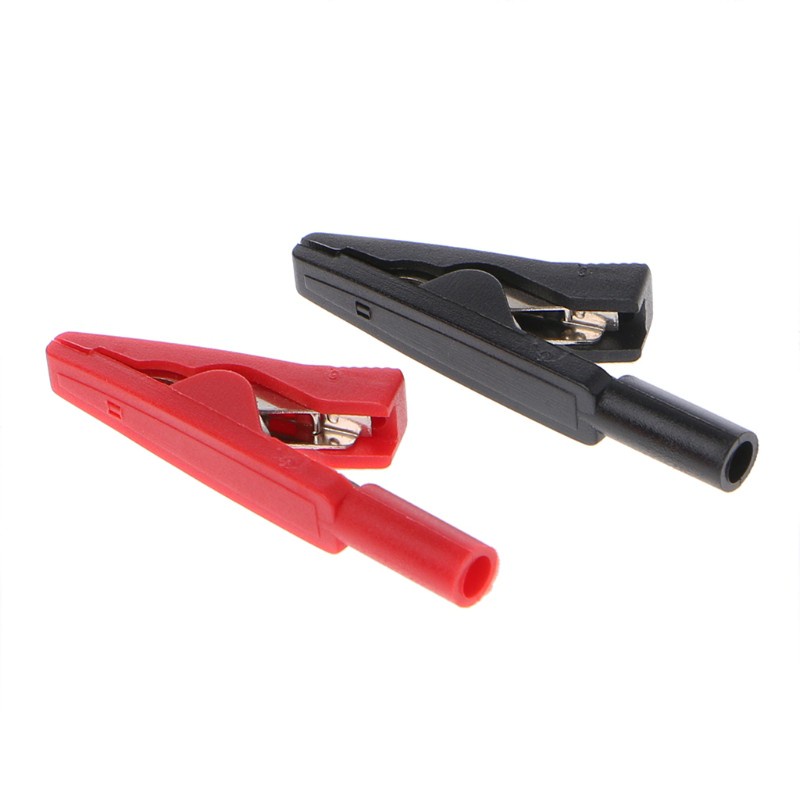 CRE  2 Pcs Insulated Alligator Clip 2mm Banana Female Adapter Meter Test Probe Black Red