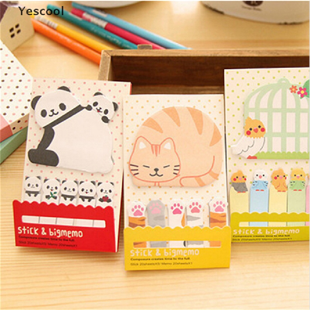 Yes Sticky Notesmemopost It Motif Kartun Pandakucing Lucu Kawaii Multi Warna Untuk Kantorsekolah