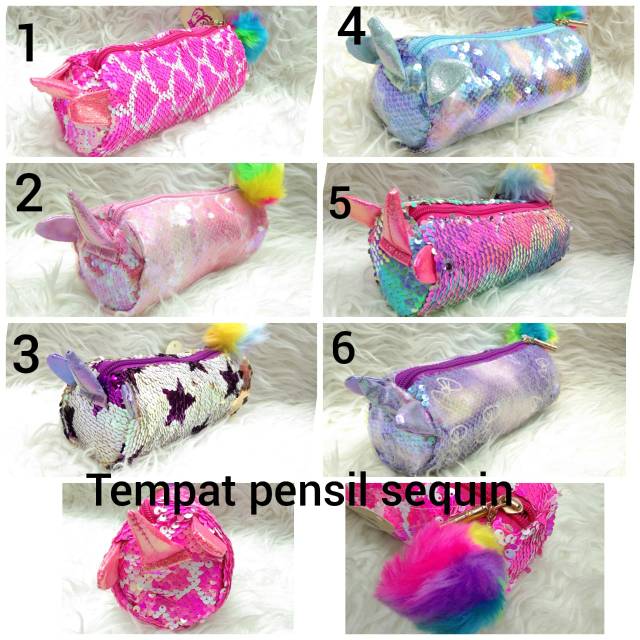 

Tempat Pensil Sequin Gantungan Pompom Bulu