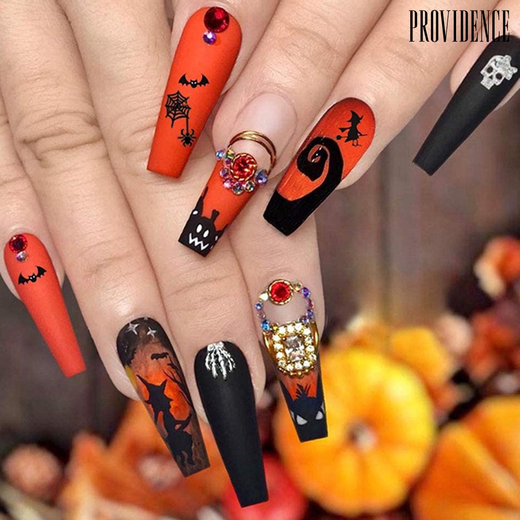 Providence 1 Sheet Nail Stickers Halloween Theme Pattern Self-Adhesive Paper Pumpkin Ghost Fingernails Decals Nails Accessories