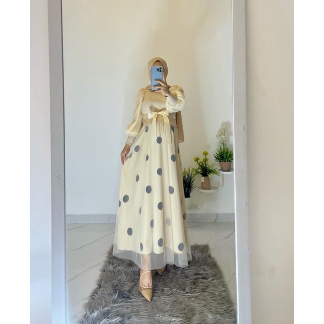 DRESS IMPORT KNIT MIX TILE POLKA / DITA DRESS CANTIK / DRESS PESTA ORI BKK / DRESS KONDANGAN / maxi 