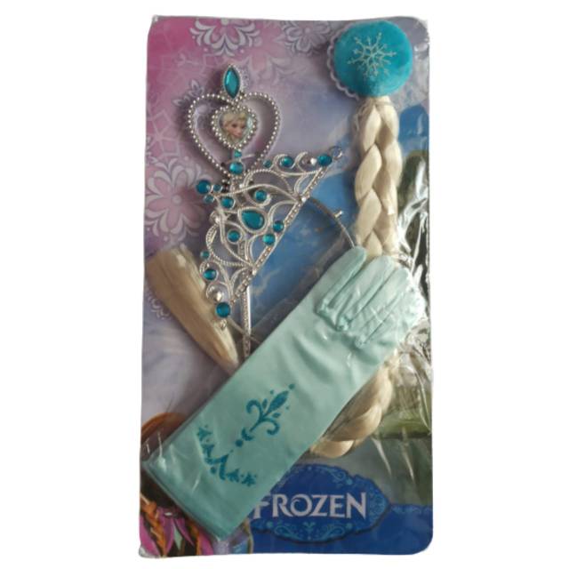 Aksesoris Elsa Frozen 4 in 1 Tongkat Sarung Tangan Rambut Bando Mahkota