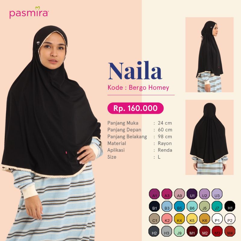 ✔️ORIGINAL PASMIRA✔️ Hijab Homey Bergo Naila Ukuran L
