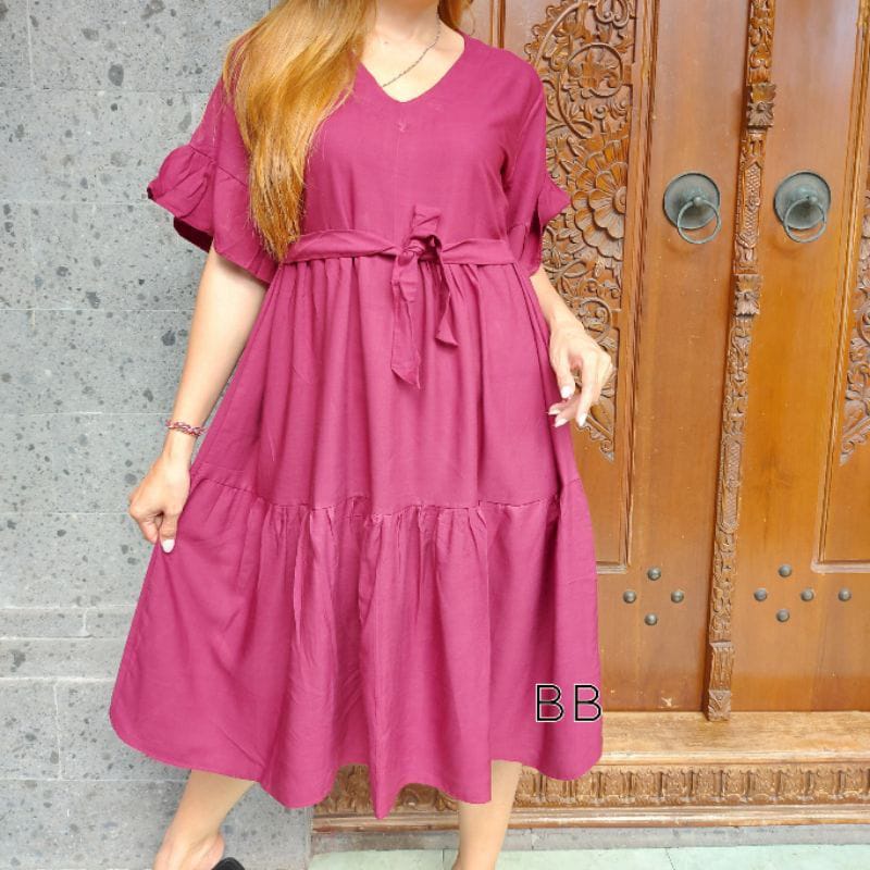 Dress Jumbo Polos Sleting Depan Dress Bumil Jumbo Sleting Depan Tali Samping Baju Busui Jumbo Sleting Depan