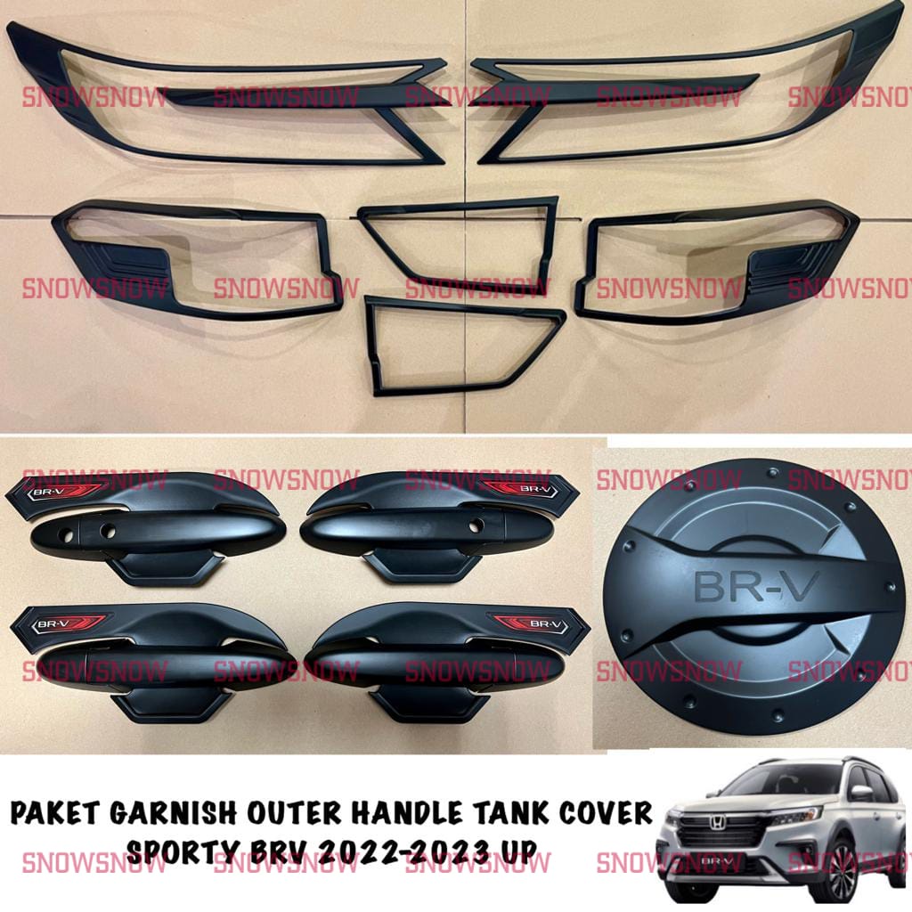 Paket Garnish Depan Belakang Outer Handle Tank Cover Honda BRV 2022 2023 UP Hitam Chrome