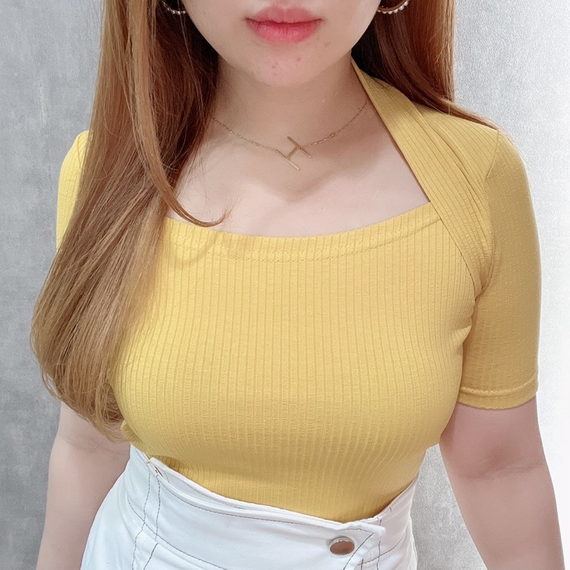 Rib Squareneck Short Sleeve Blouse | Atasan Wanita Korean Fashion | Maimon Grosir
