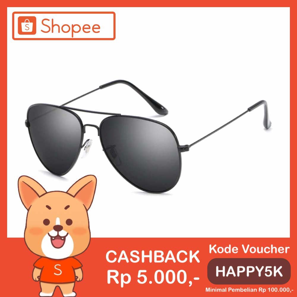 Anti UV Pilot Sunglasses [ Black-X ] Pria dan Wanita - BKK