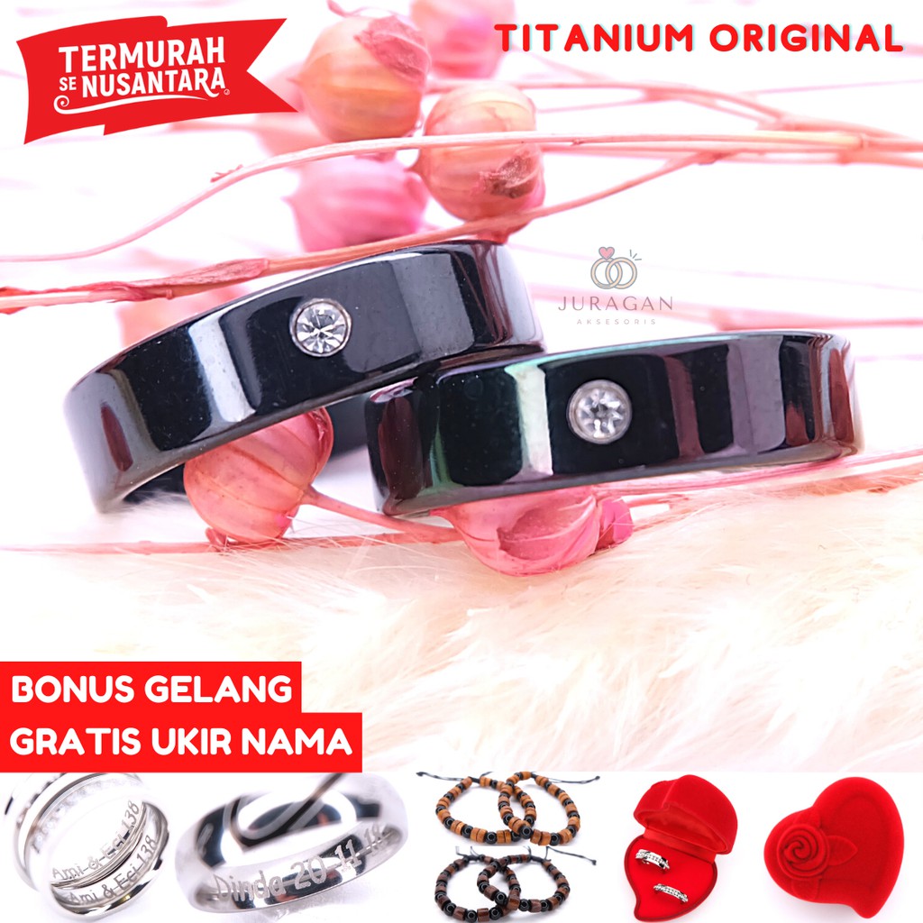 [UKIR NAMA + BOX HATI] Cincin Couple BUCIN Titanium M56 BONUS Gelang Couple