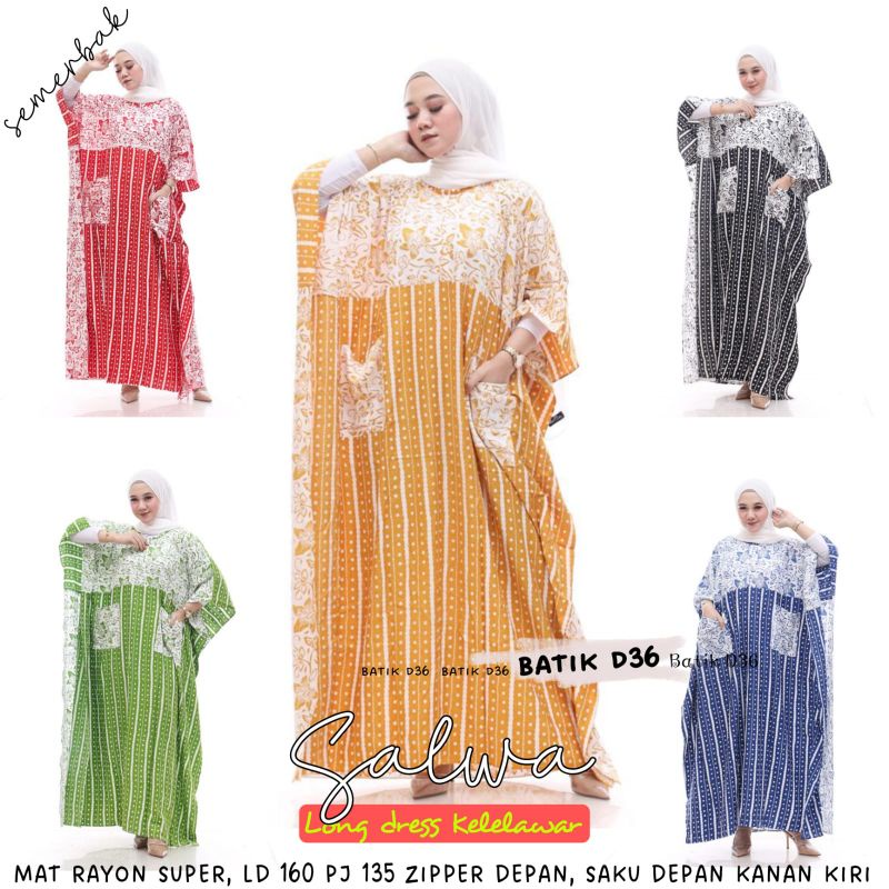 Gamis Kaftan Kelelawar Salwa Longdress Saku Rayon Jumbo Murah Kekinian Semerbak Batik