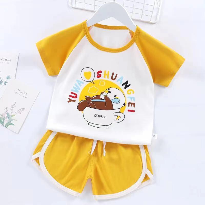 Goblin♛ PB047 COD Baju Jumper Anak bayi Romper Tidur Setelan Celana Pendek Piyama Santai Fashion Korea Import-COFFEE KUNING