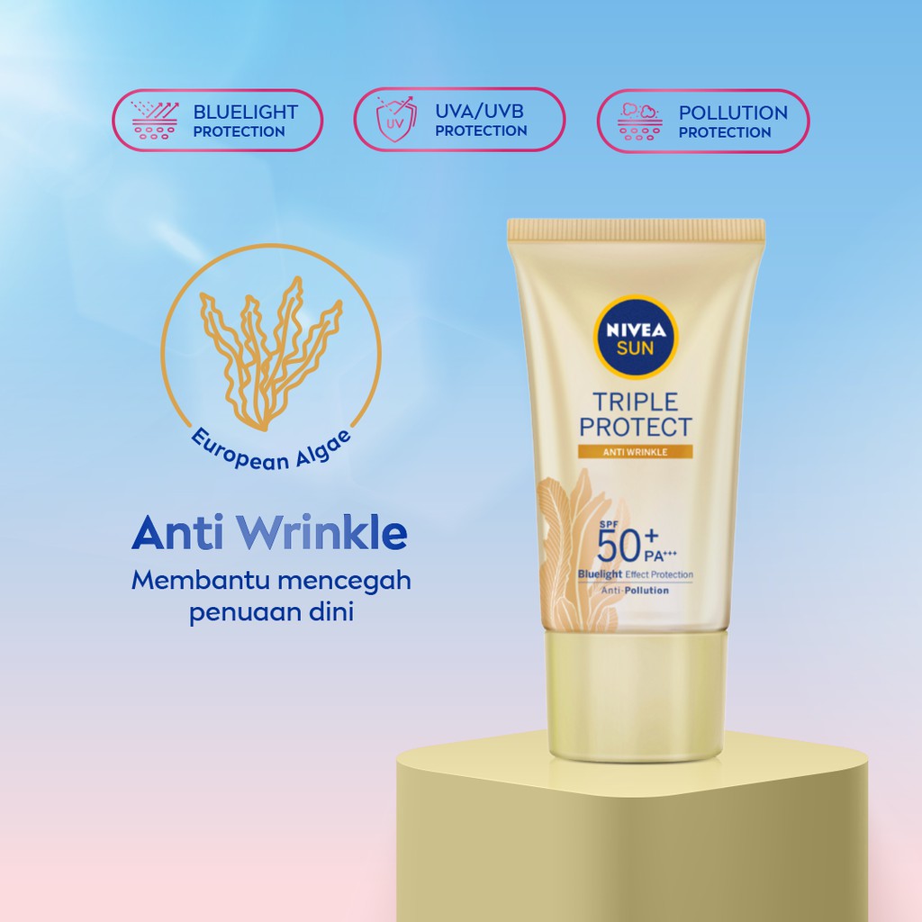 NIVEA SUN Face Serum Triple Protect Anti Wrinkle SPF50+ PA+++ 40ml - Mencegah tanda penuaan dini