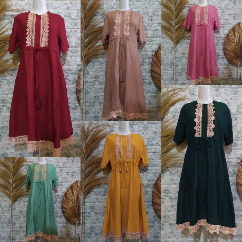 Tunik Arab Lulu Original Pribadress Rayon Premium Tebal Adem Tali Serut Busui Tunik Arab Renda Lulu
