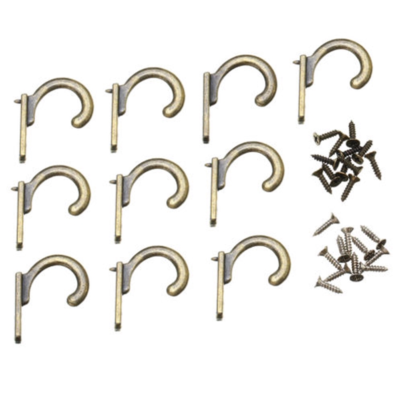 10pack Kait Dengan Sekrup Gaya Antik Kait Logam Single Hook Metal Bronze Hook Dinding Kait Dipasang Gamis Papan Kayu