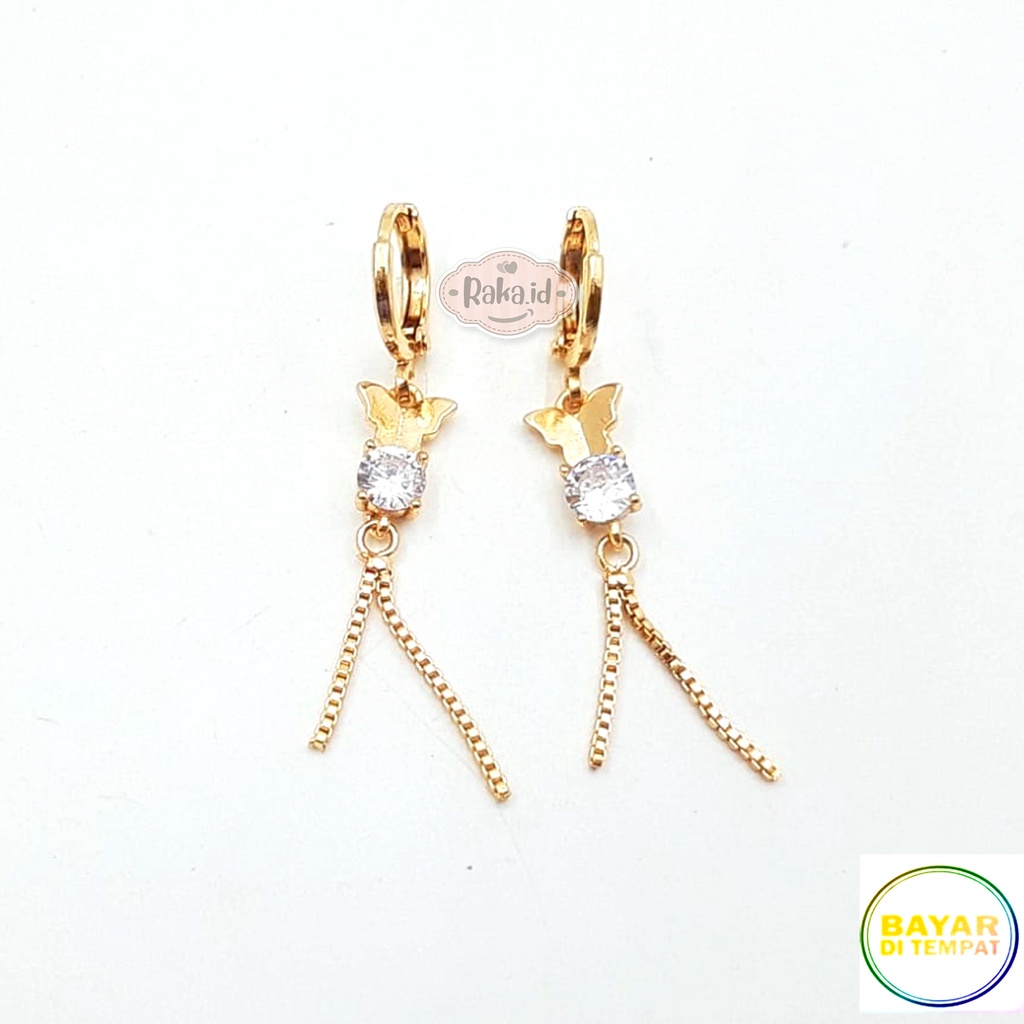 Anting Clip / Klip Motif Kupu Kupu Mata Satu Juntai Perhiasan Aksesoris Wanita 1050