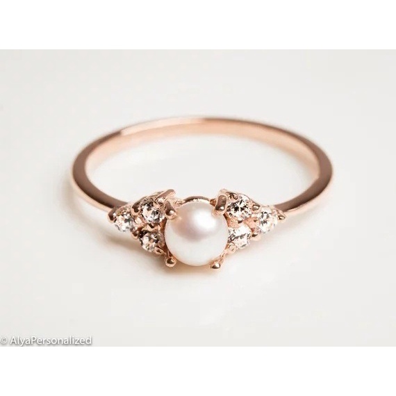 Cincin Bahan Sterling Silver 925 Hias Mutiara Warna Rose Gold Untuk Wanita Jza0119