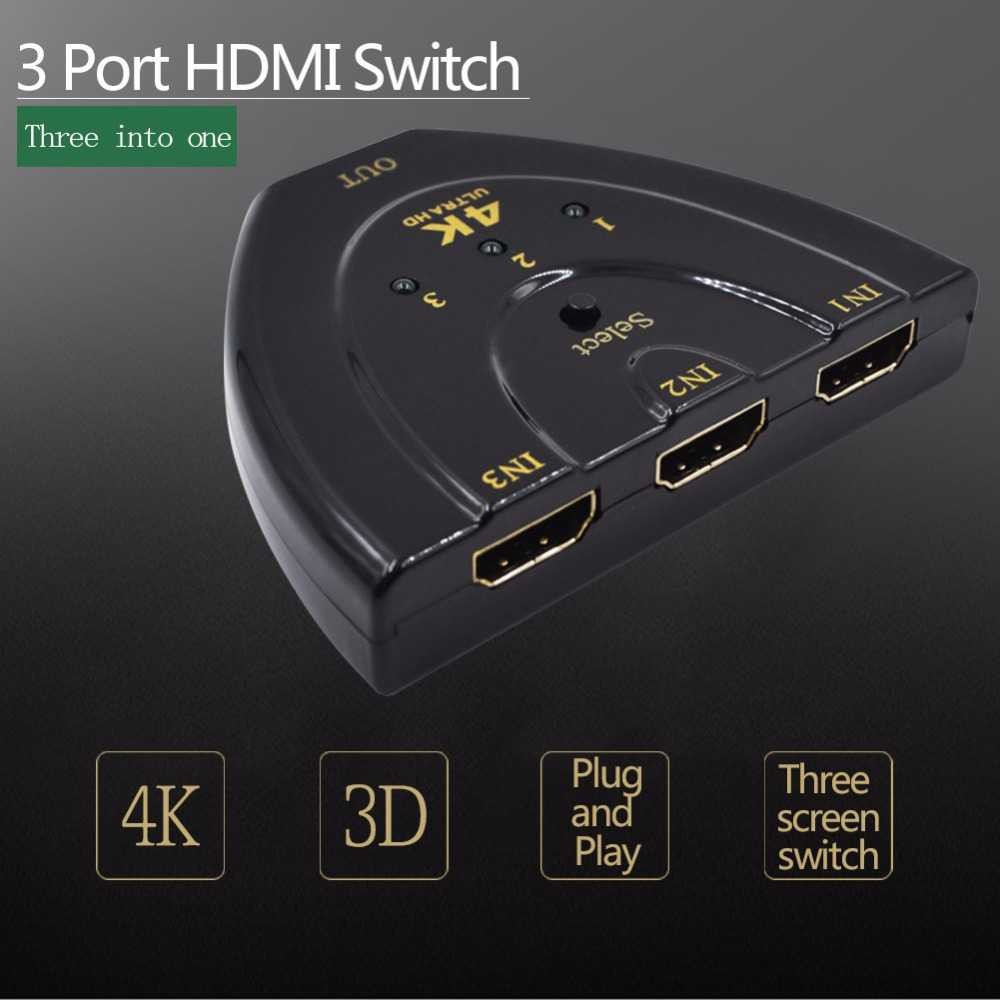 Kabel HDMI Switch 3 Port 4Kx2K 3D Cable Switcher Multifungsi Port TV Playstation 4 DVD Player PC Berkualitas