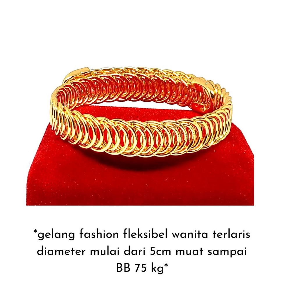 GELANG CUFF WANITA TERLARIS,UKURAN FLEKSIBEL DIMULAI DARI ANAK 8 TAHUN SAMPAI BERAT BADAN 75 KG,WARNA EMAS DAN TAHAN LAMA