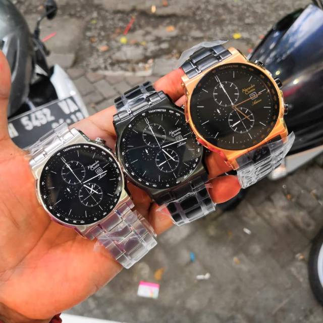 Jam tangan fashion pria alexandre christie AC 6470 MC..( 4.5 cm) silver, gold n black gold