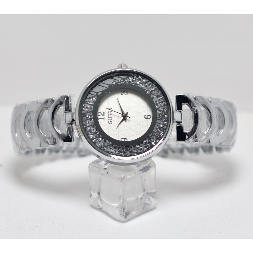 Jam Tangan Wanita Cewek Murah Guess Swarovski B126 Rantai Silver
