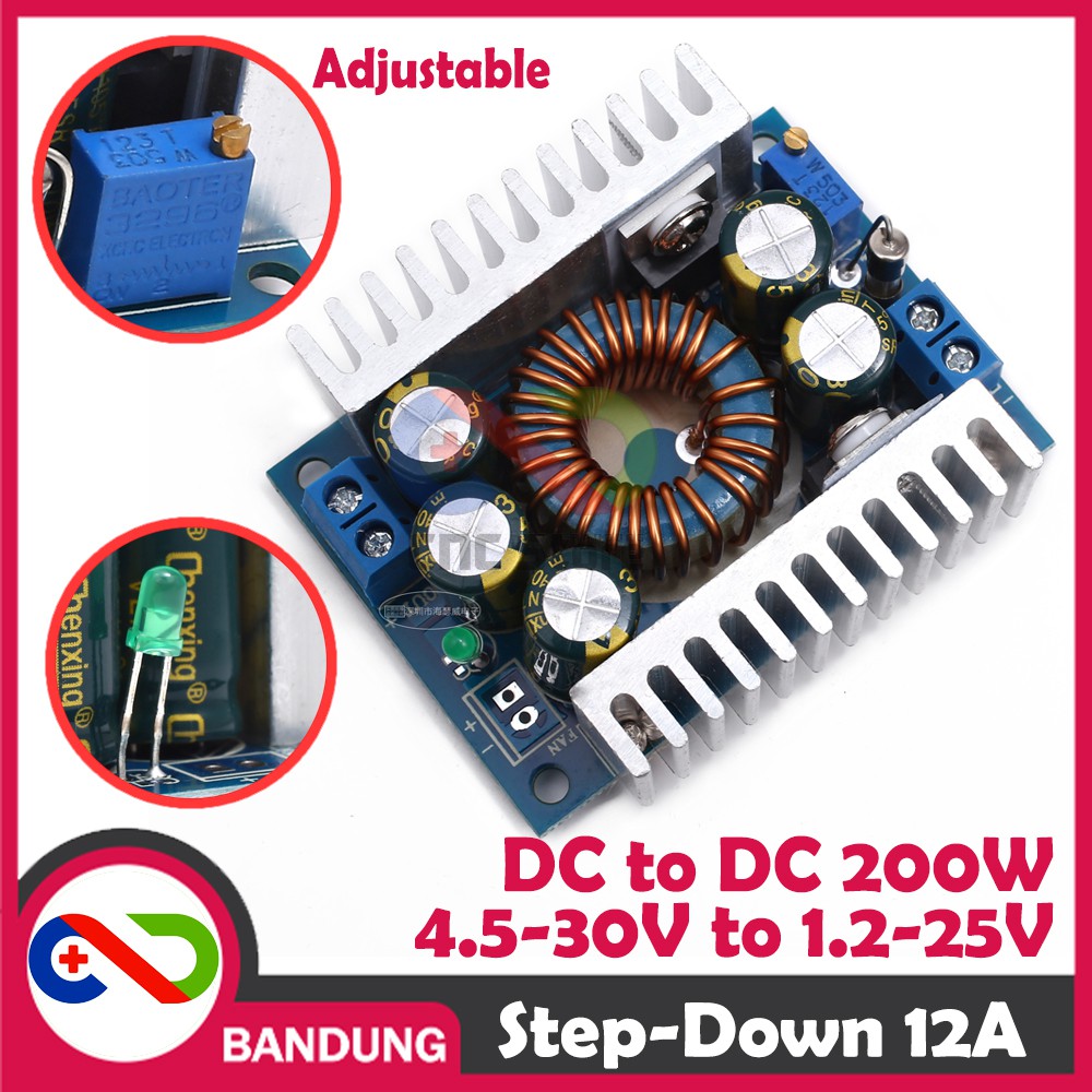 STEP DOWN 12A 200W DC TO DC ADJUSTABLE POWER SUPPLY 4.5-30V TO 1.2-25V