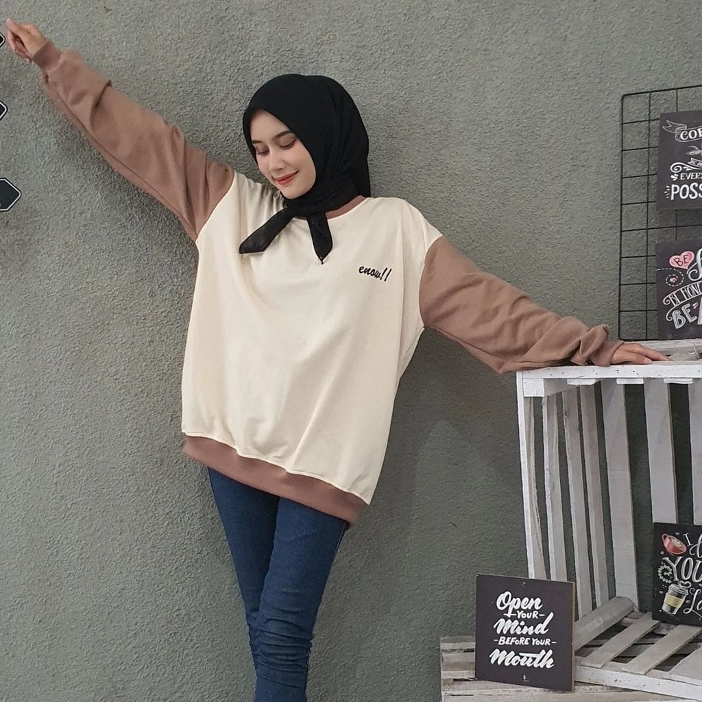 ENOW 2TONE SWEATER  WANITA CREWNECK WANITA - SWEATER HALUS PREMIUM