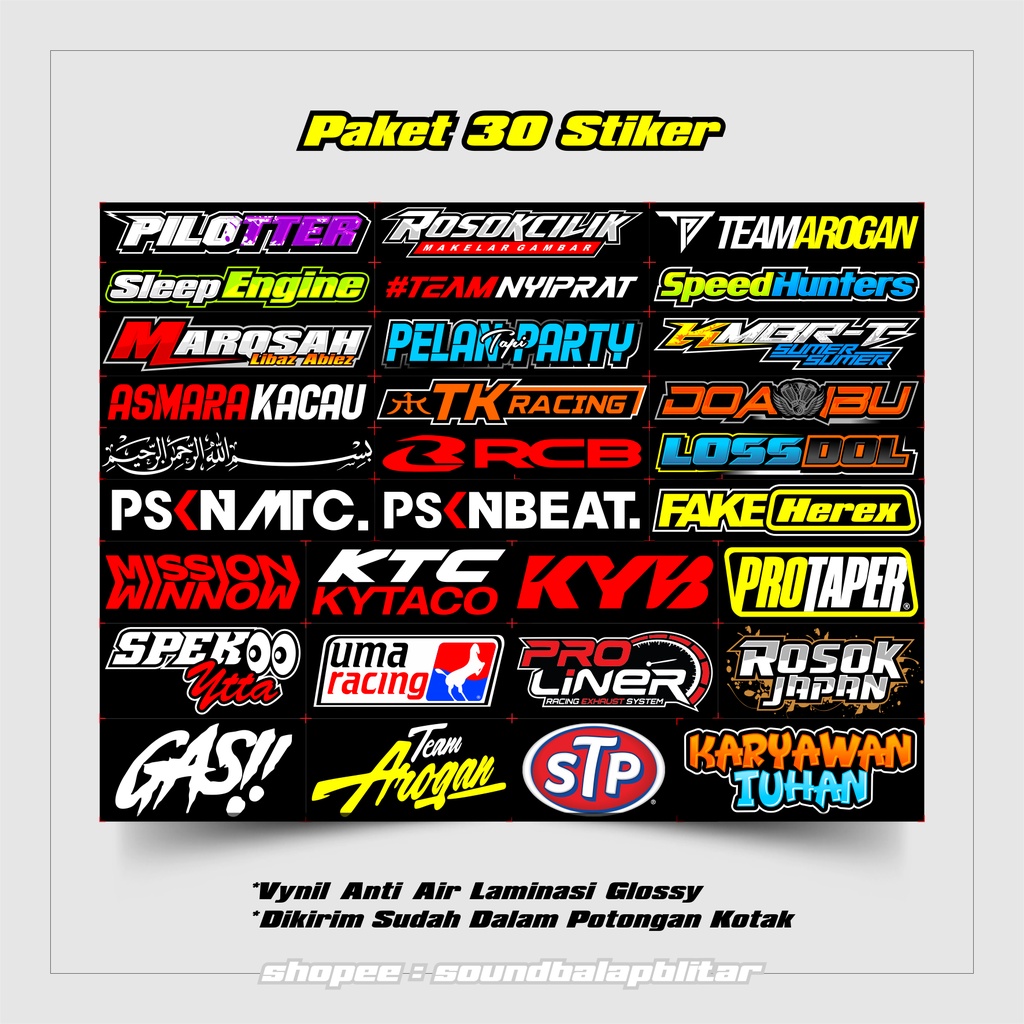 Stiker Racing / Stiker Motor / Sponsor - Isi 27, 29, 30  - RCB racing start ohlins  honda gank