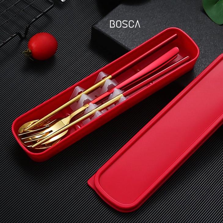 Produk Favorit Bosca Living - Sendok Garpu Sumpit Set Cutlery 4 in 1 Food Grade 304 / Set Alat Makan Portable / Alat Makan Stainless Food Grade / Cutlery Set