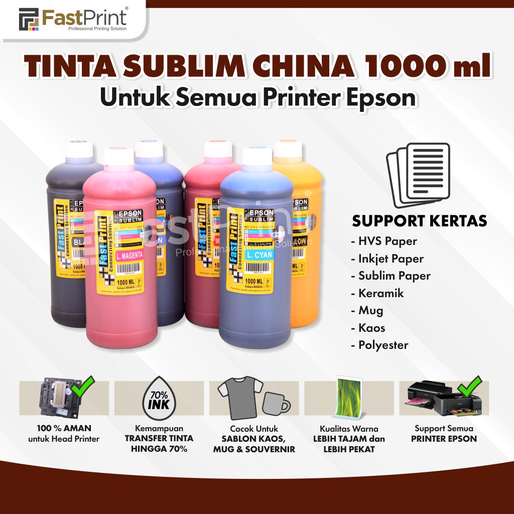 Tinta Refill Sublim Sublime Premium Epson 1000 ML 1 Set 6 Warna