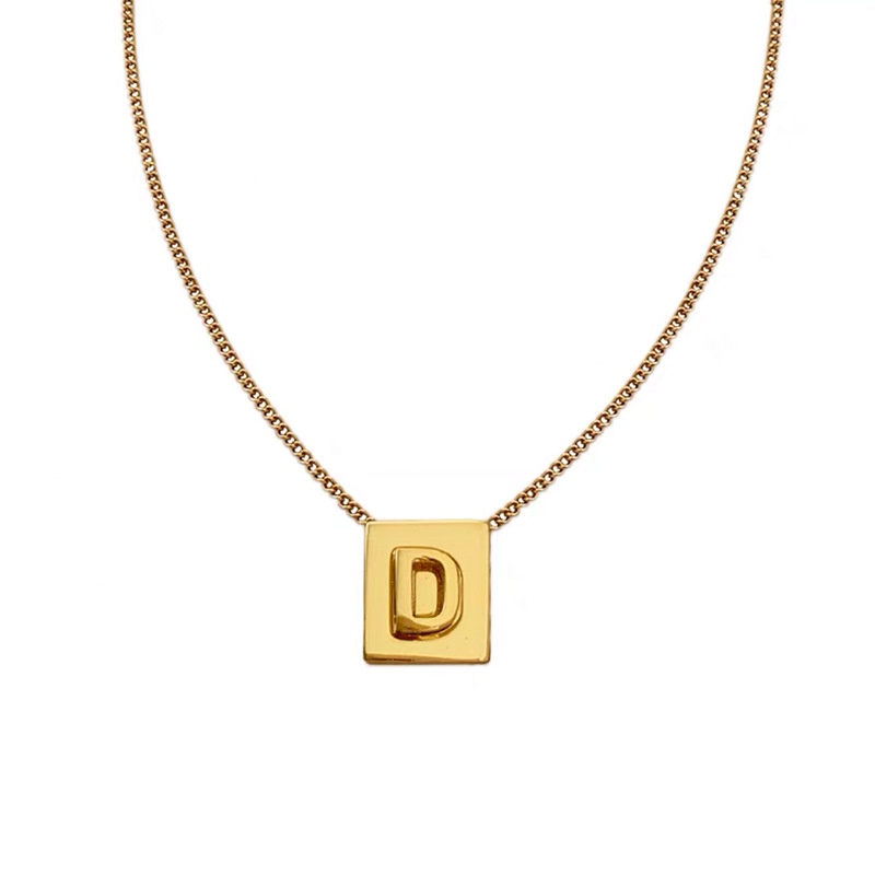 Kalung Rantai Dengan Liontin Persegi Motif Tulisan Inggris Bahan Titanium Steel Warna Emas