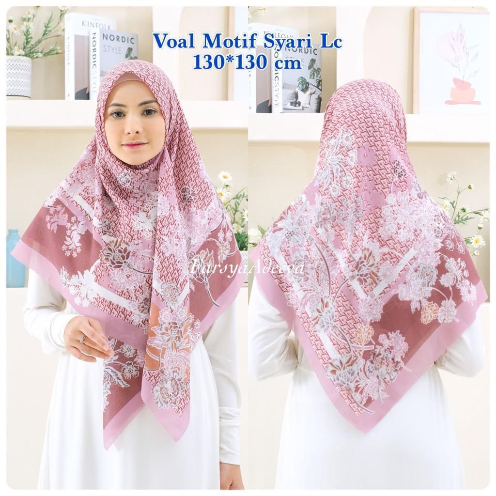SERAGAM | New Hijab | 130 x 130 |Jilbab Segi Empat Syari Motif LC | Farsya Adeeva Voal Motif Syari L