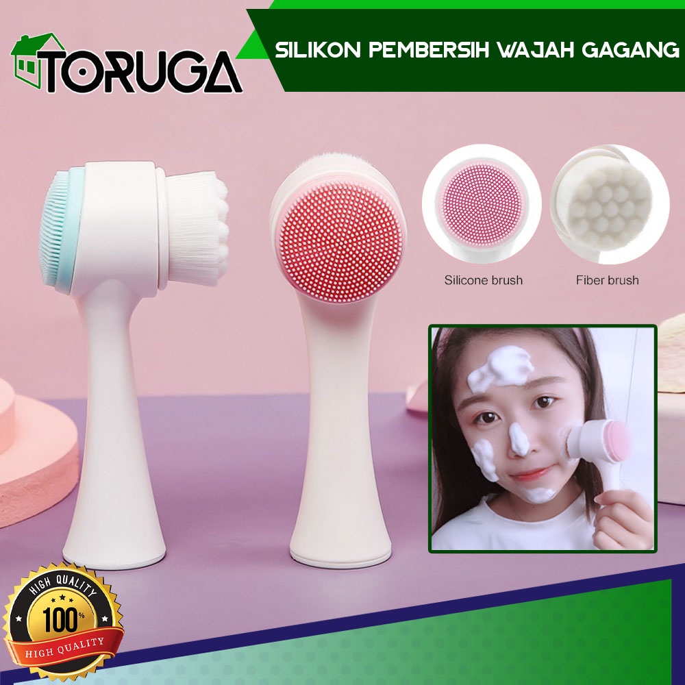 Alat Cuci Muka Pembersih Wajah Silicon Facial Brush 2 Sisi Efektif Cleanser Portable