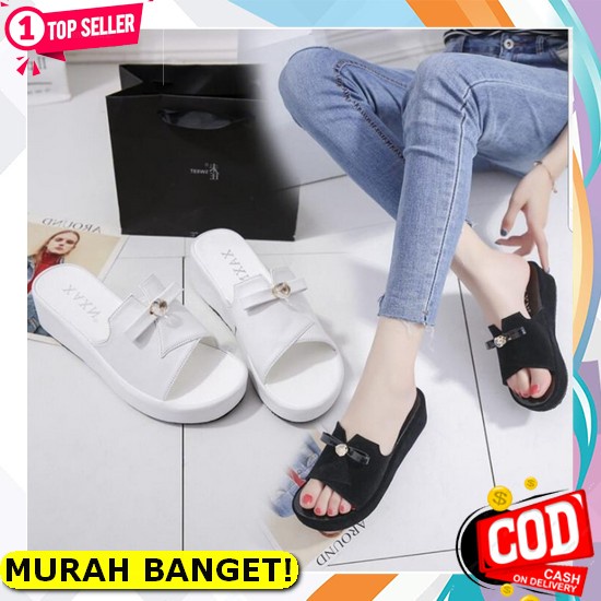 Sandal Wanita Wedges Kekinian Terbaru Premium Murah Trendy Style Sendal Karet Korea Hak Tahu  Brande