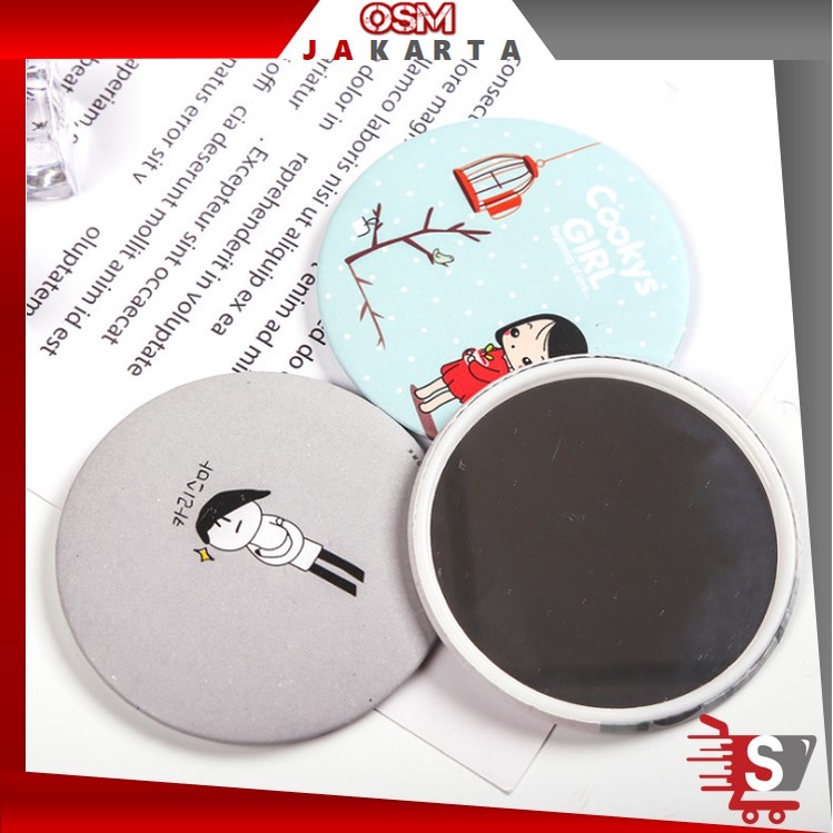 OSM JKT F498 Cermin Bulat Karakter/Kaca Cermin Make Up Mini/Travelling Motif