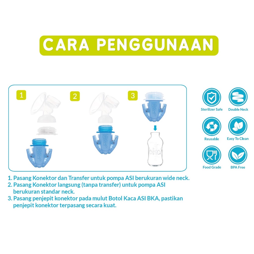 BKA Konektor Botol Kaca ASI Pumping Langsung ke Botol Bottle Connector