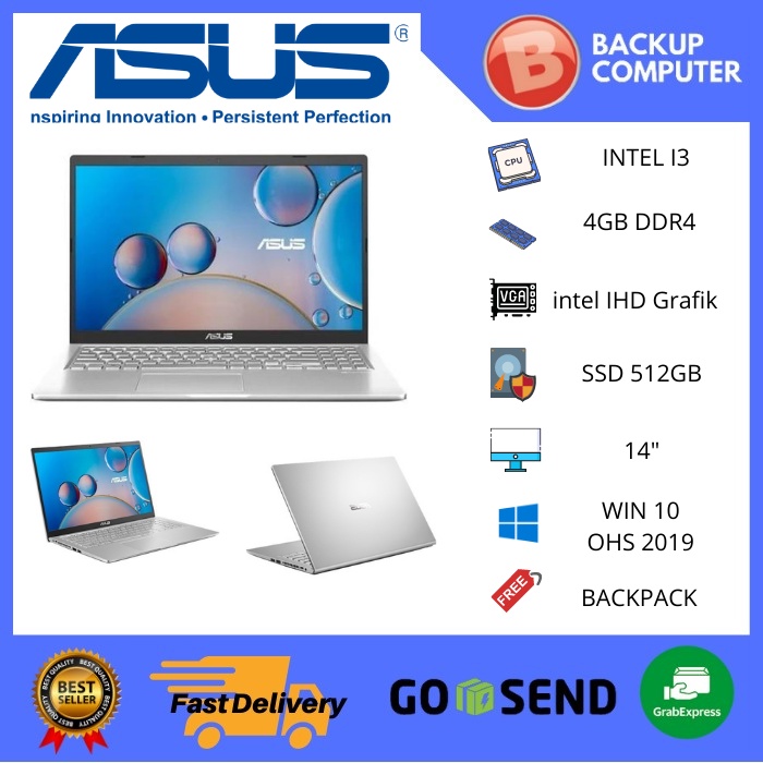 ASUS A416JA-FHD352 i3-1005G1/UMA/512G PCIE/4GB DDR4/SLATE GREY/NO ODD/14" FHD/BL/WIN10 Home + OHS 20