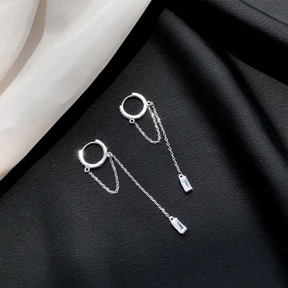 Needway   Anting Hoop Kepribadian Trendi Rumbai Panjang Berlian Lingkaran Geometris Perhiasan Fashion