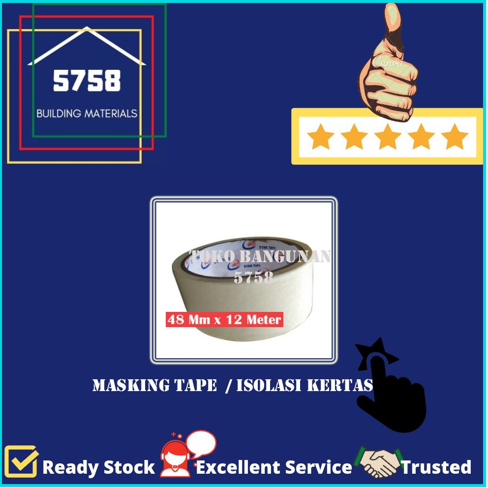 

STAR Masking Tape Lakban Isolasi Selotip Kertas 2 Inch 48mm x 12m per Roll