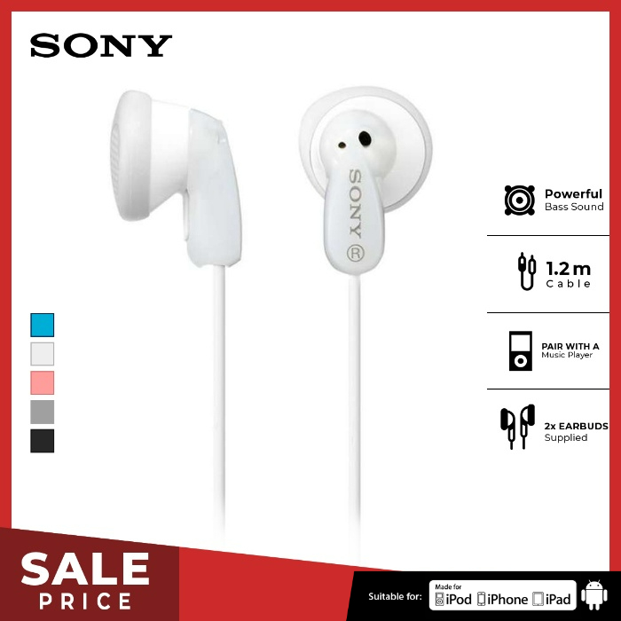 Earphone Sony MDR-E9LP Wire Headset Entry In-Ear No Microphone - White Earphone