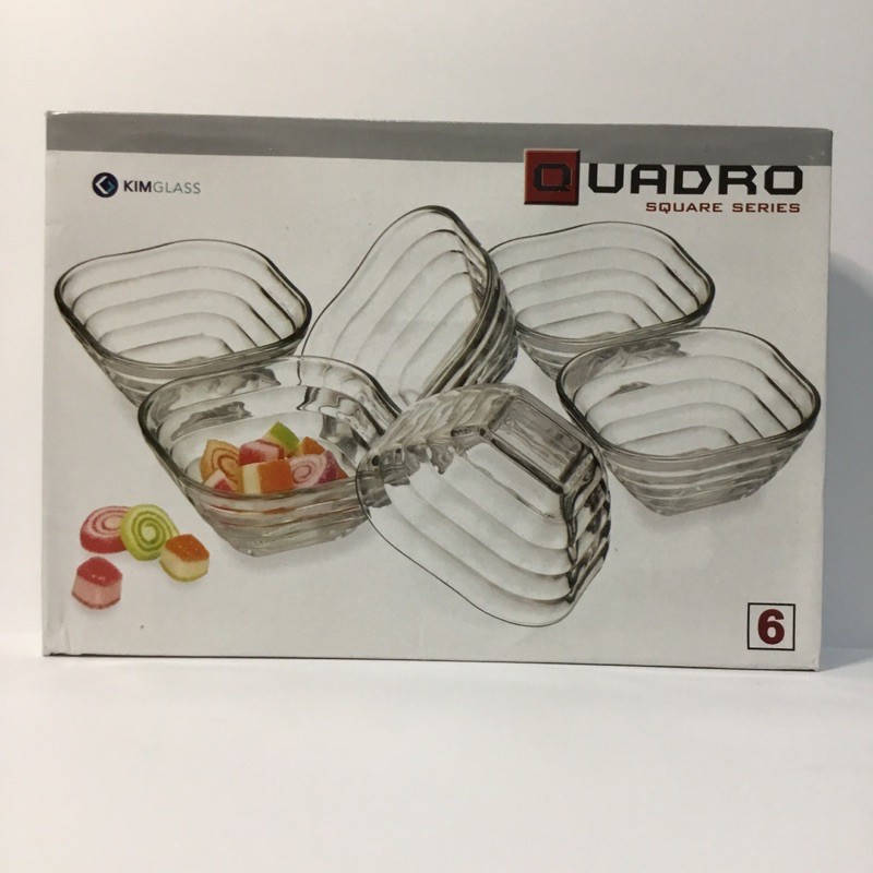 Mangkok Kaca Ulir Kotak/KimGlass Quadro Set Isi 6Pcs/Set Hadiah/Gift Set/Mangkok Sambal/Mangkuk