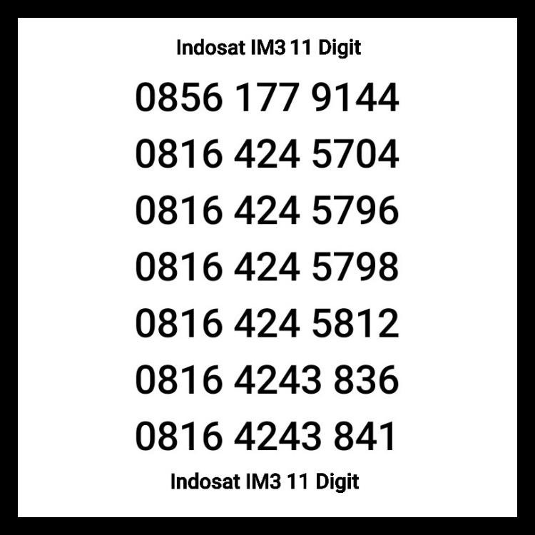 Nomor Cantik 11 Digit Indosat Im3 Ooredoo Kartu Perdana Angka Kode 1086