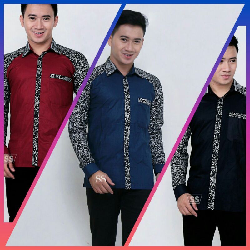 kemeja batik pria lengan panjang simple motif waru