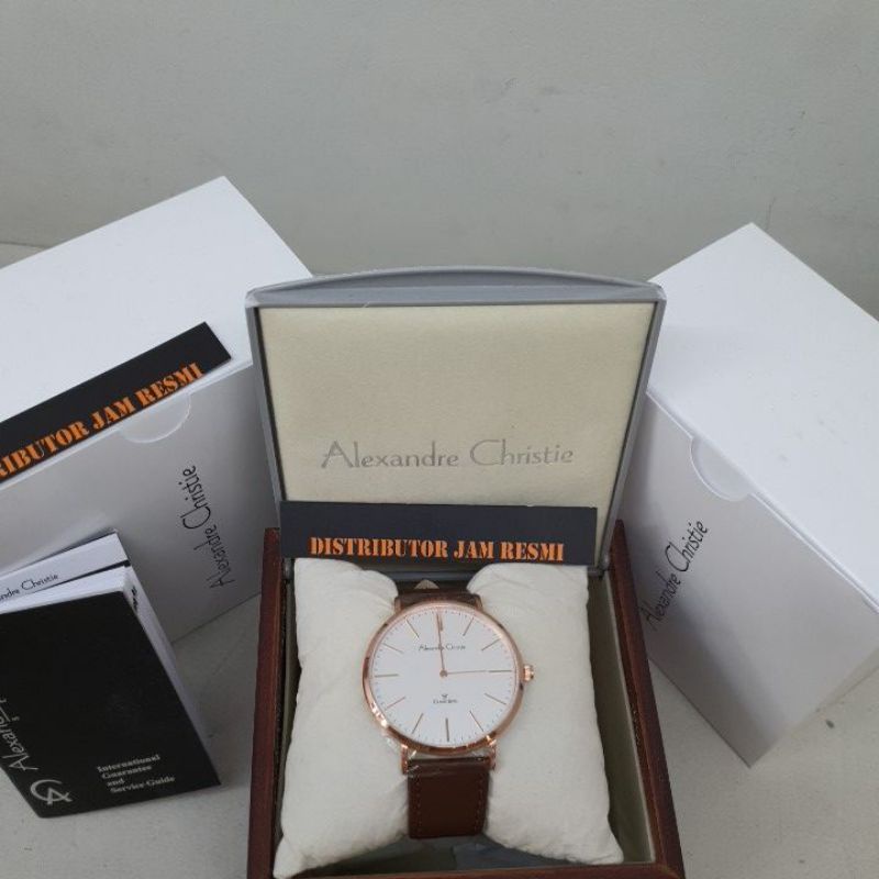 Jam Tangan Pria Alexandre Christie AC8490MD AC 8490 MD AC8490 MD AC 8490MD Rosegold Brown Leather