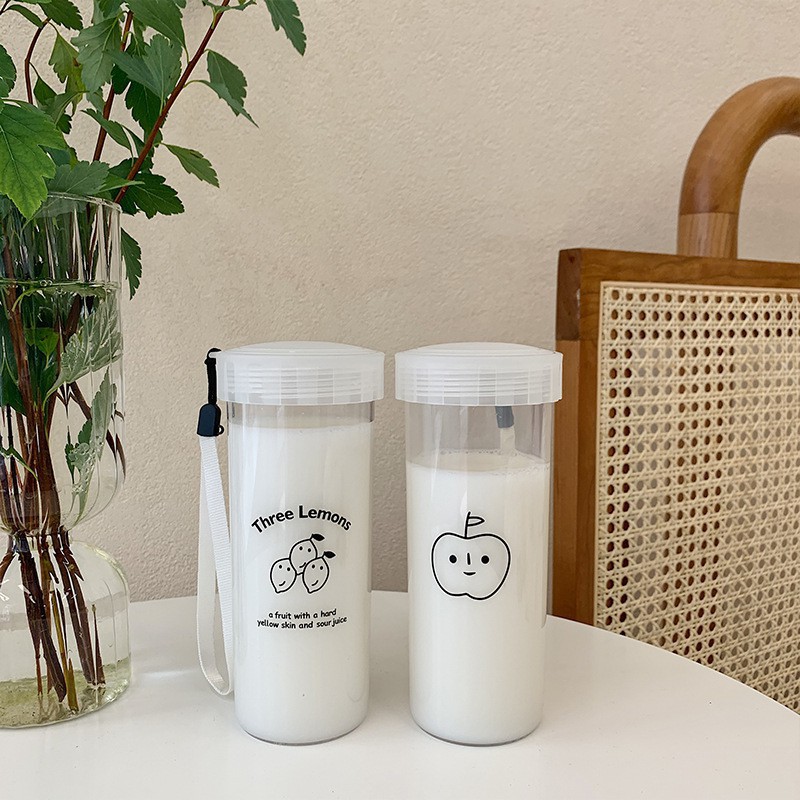 Cangkir Minum Botol Desain Lemon Apel Lucu Gaya Ins Korea Bahan Plastik