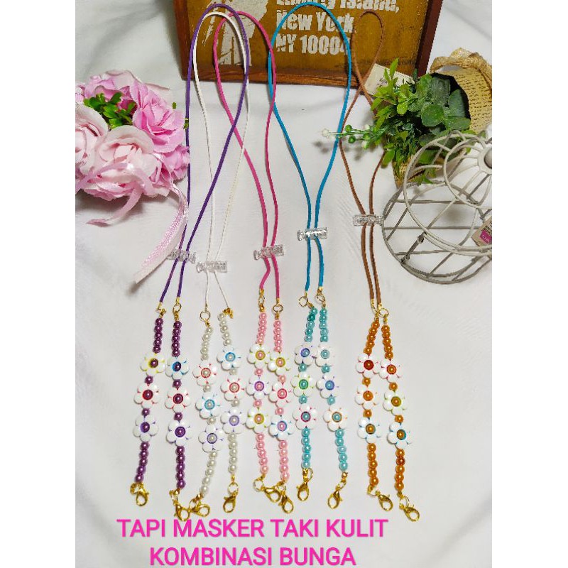 TALI MASKER/PENGAIT HIJAB/KALUNG KULIT KOMBINASI BUNGA 17