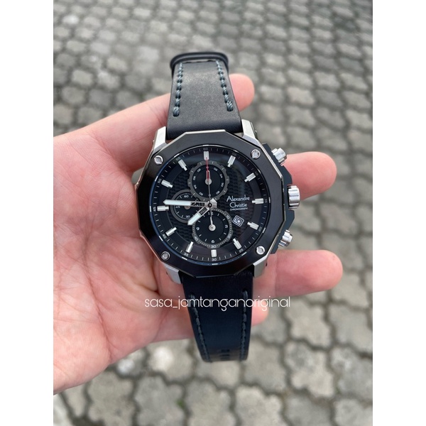 Jam Tangan Alexandre Christie Ac 6585 Original Silver Black Pria