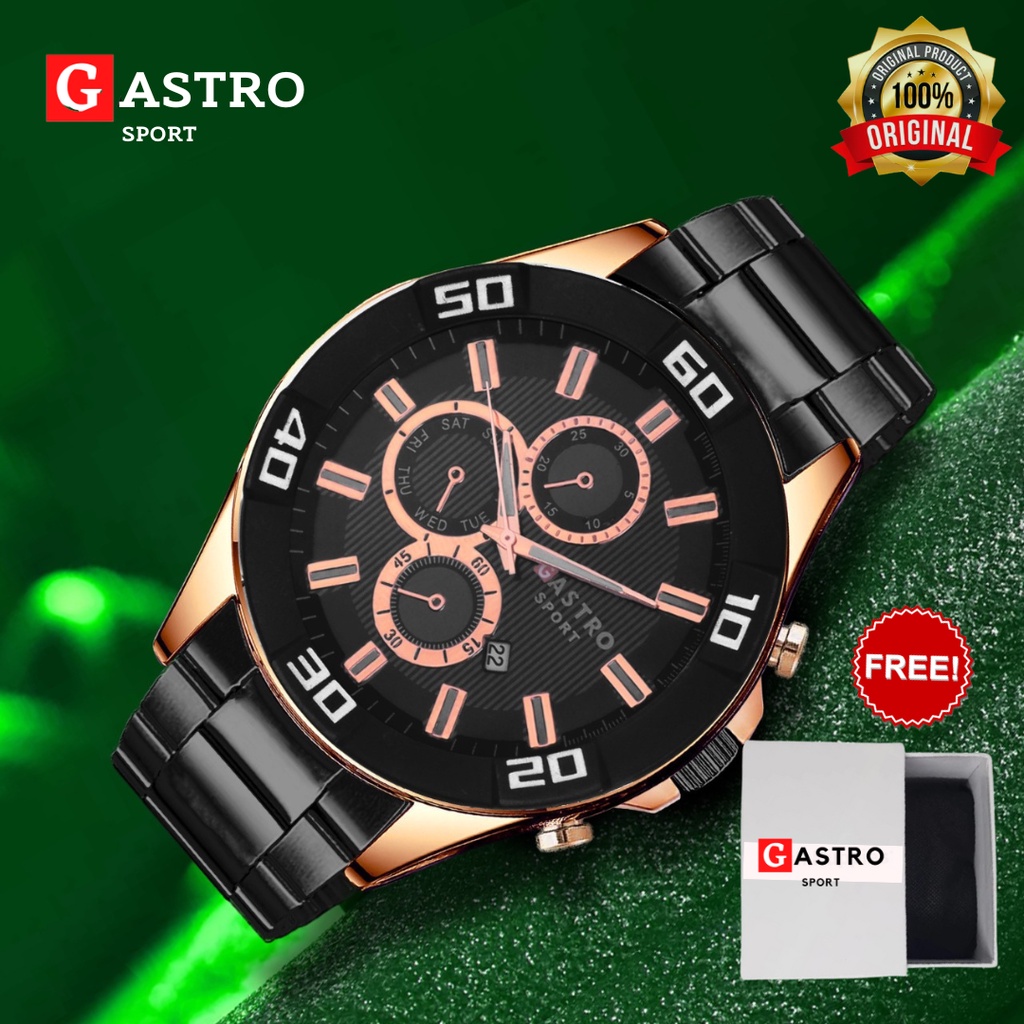 NEW Jam Tangan Sport Pria Gastro Rantai Stainless Tanggal Aktif Analog Watch