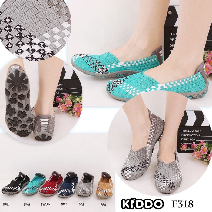 Import Sepatu Flat Shoes Murah Wanita Cewek Batam  Kiddo F318 Import Ori Sepatu Rajut Flat Slip O