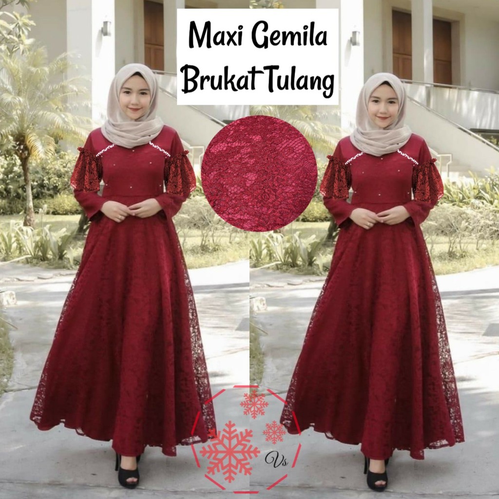 GAMIS BRUKAT MAXI GEMILA MUTIARA / GAMIS MUSLIM / GAMIS PESTA / DRESS MUSLIM KEKINIAN