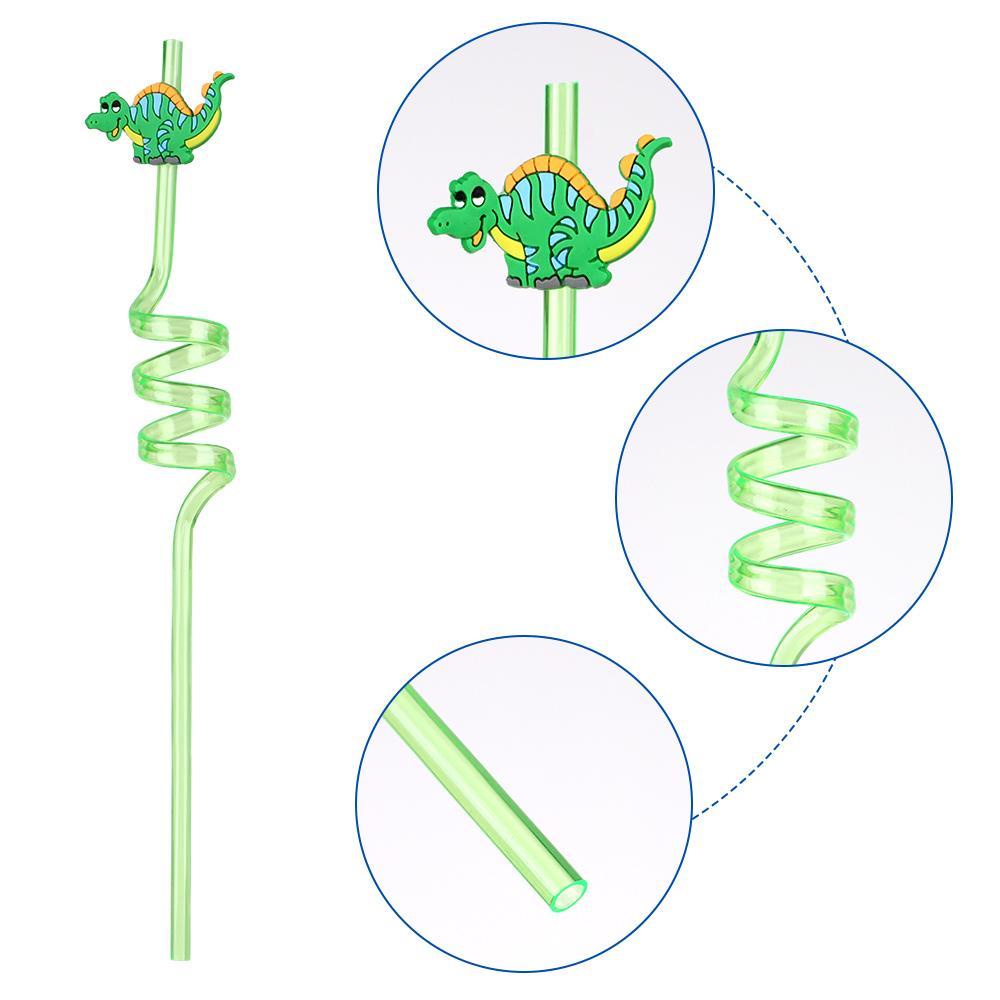 Populer 8PCS Dinosaurus Reusable Sedotan Warna-Warni Anak Minum Dekorasi Perlengkapan Pesta Pola Kartun