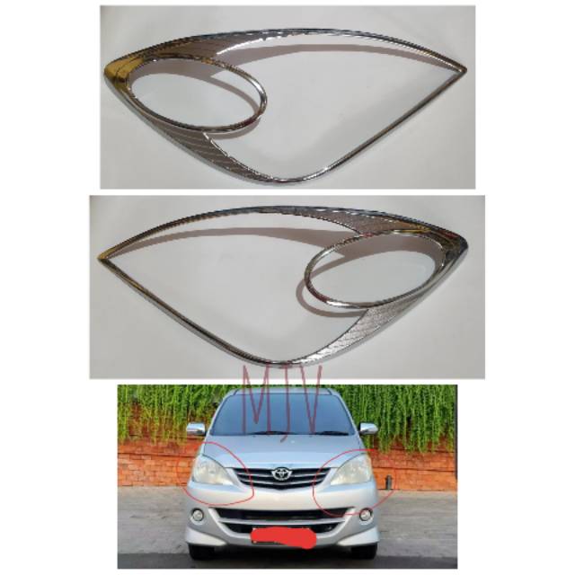 GARNIS LAMPU DEPAN XENIA 2007-2010 CROM SET KANAN KIRI
